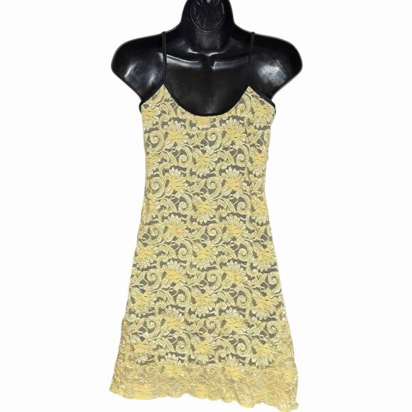 VINTAGE 80s 90s CARNIVAL STRETCH LACE CHEMISE NIGHTGOWN YELLOW & BLACK VGUC SZ M - Picture 3 of 5